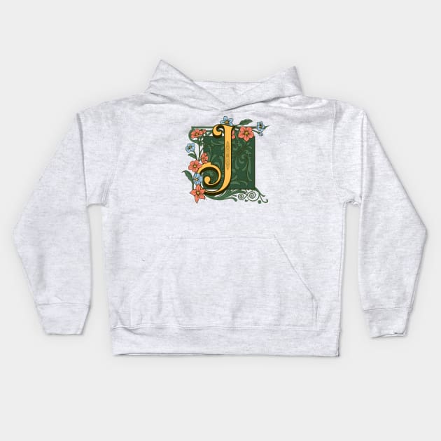 Art Nouveau Letter J, Ornamental Letter J, Art Deco Kids Hoodie by Promen Art